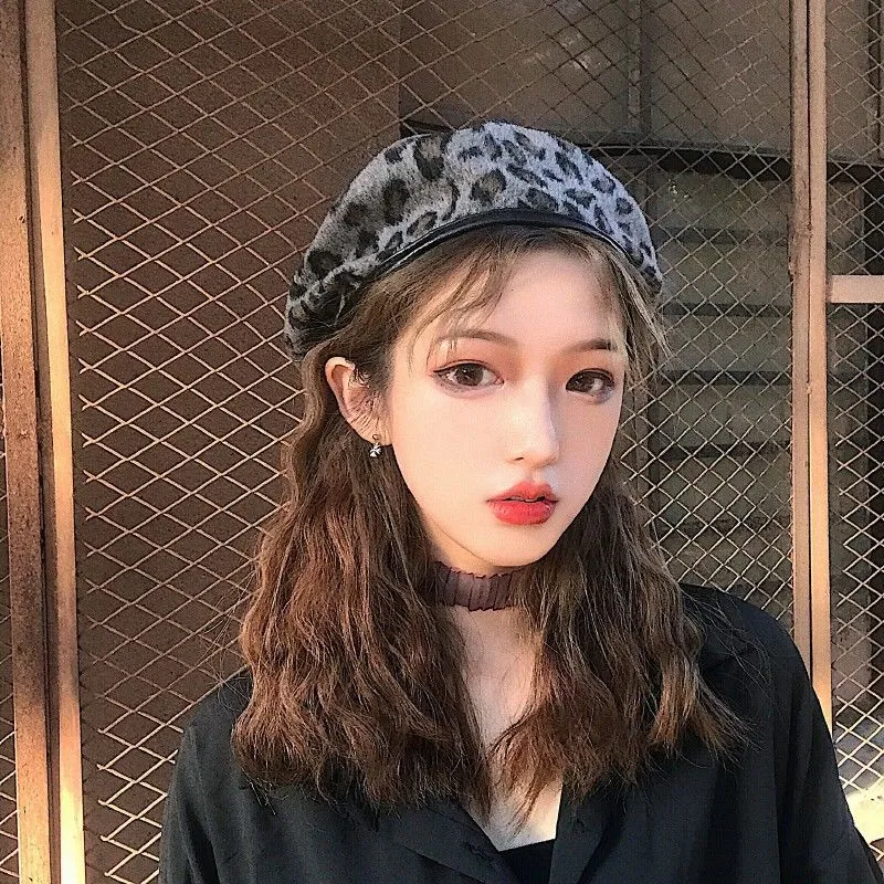 Leopard Fur Hat Vintage Leopard Print Painter Hat Beret