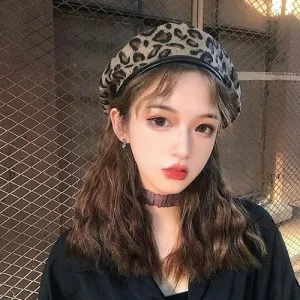 Leopard Fur Hat Vintage Leopard Print Painter Hat Beret