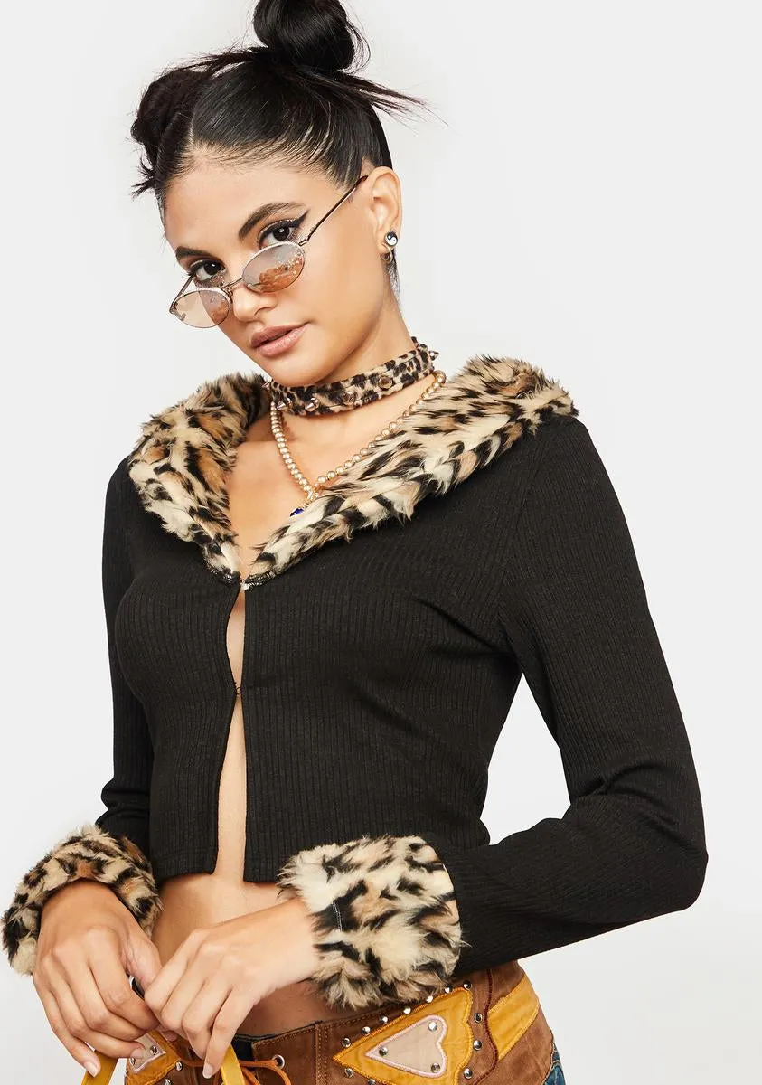 Leopard Fur Trim Cardigan