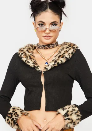 Leopard Fur Trim Cardigan