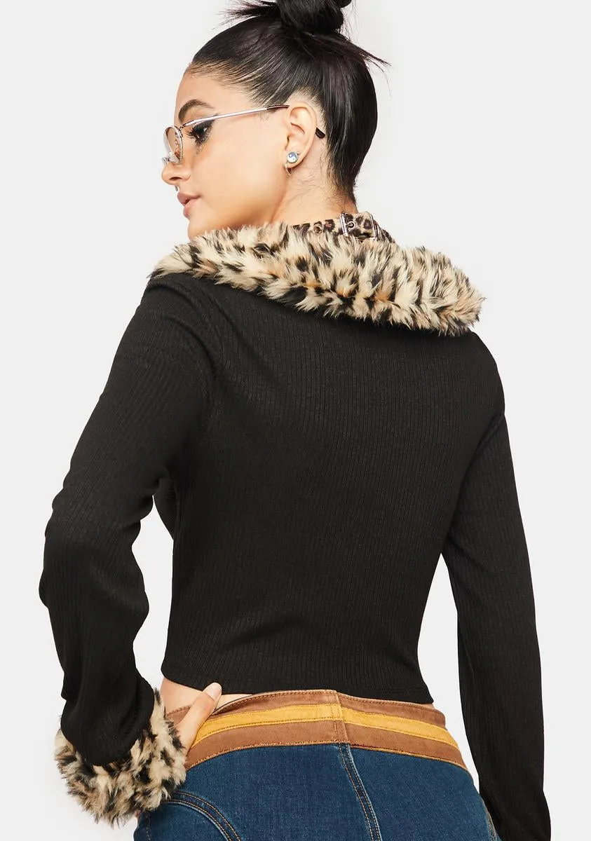Leopard Fur Trim Cardigan