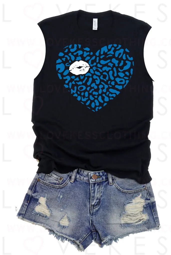 Leopard Lip Heart Camp Muscle Tee - LoveKess Clothing