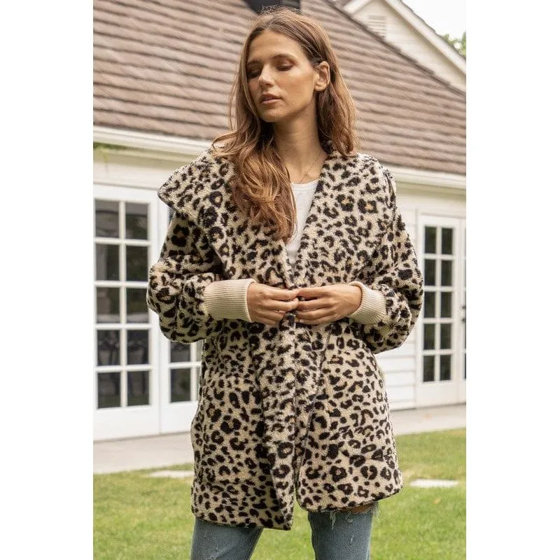 Leopard print fur open jacket