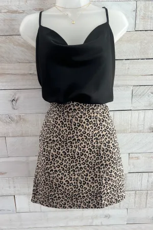 Leopard Print Mini Skirt- Tan/Black