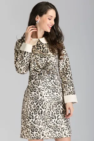 Leopard Print Sleeved Midi Dress