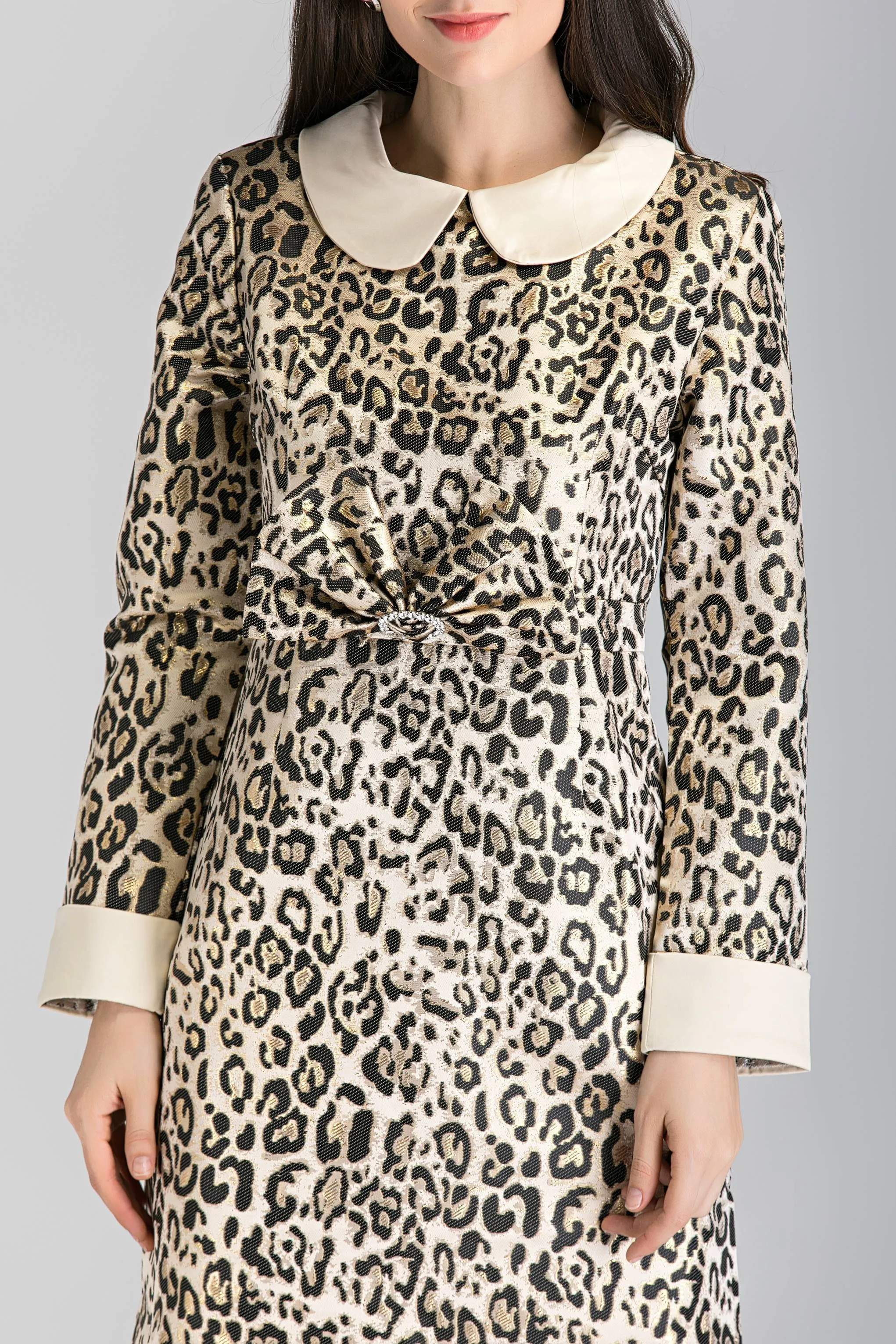 Leopard Print Sleeved Midi Dress