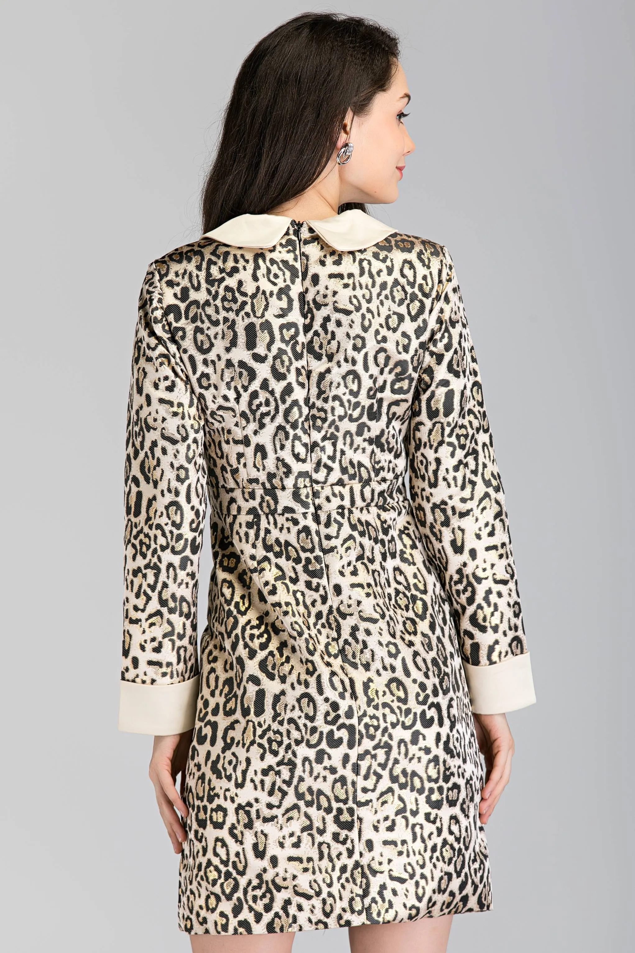 Leopard Print Sleeved Midi Dress