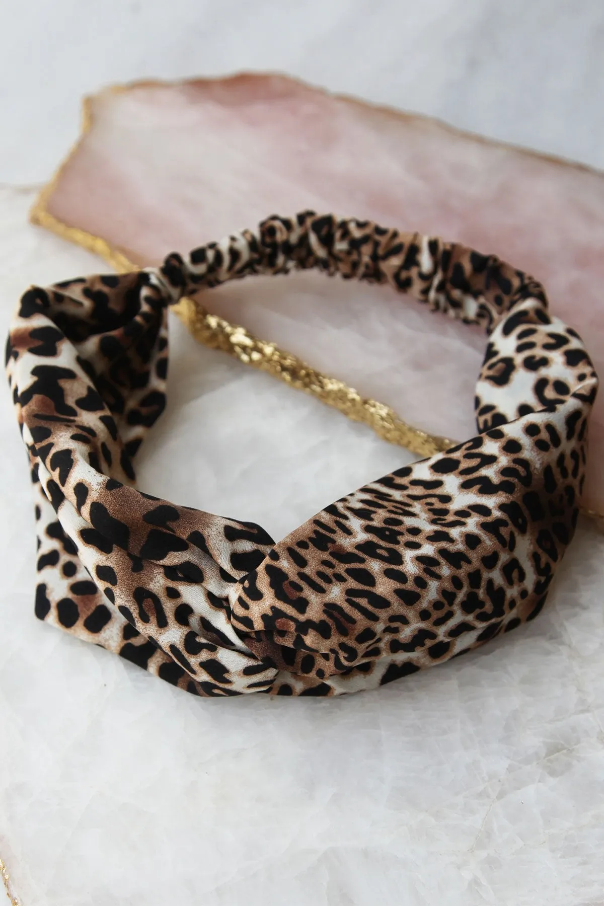 Leopard Print Top Knot Wrap Style Headband