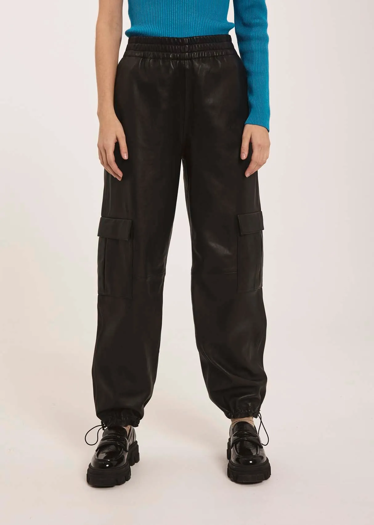 Malikka cargo leather pants - Black