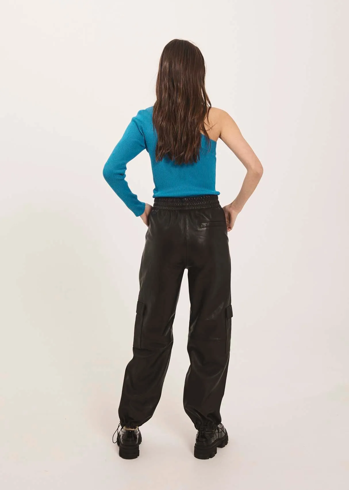Malikka cargo leather pants - Black