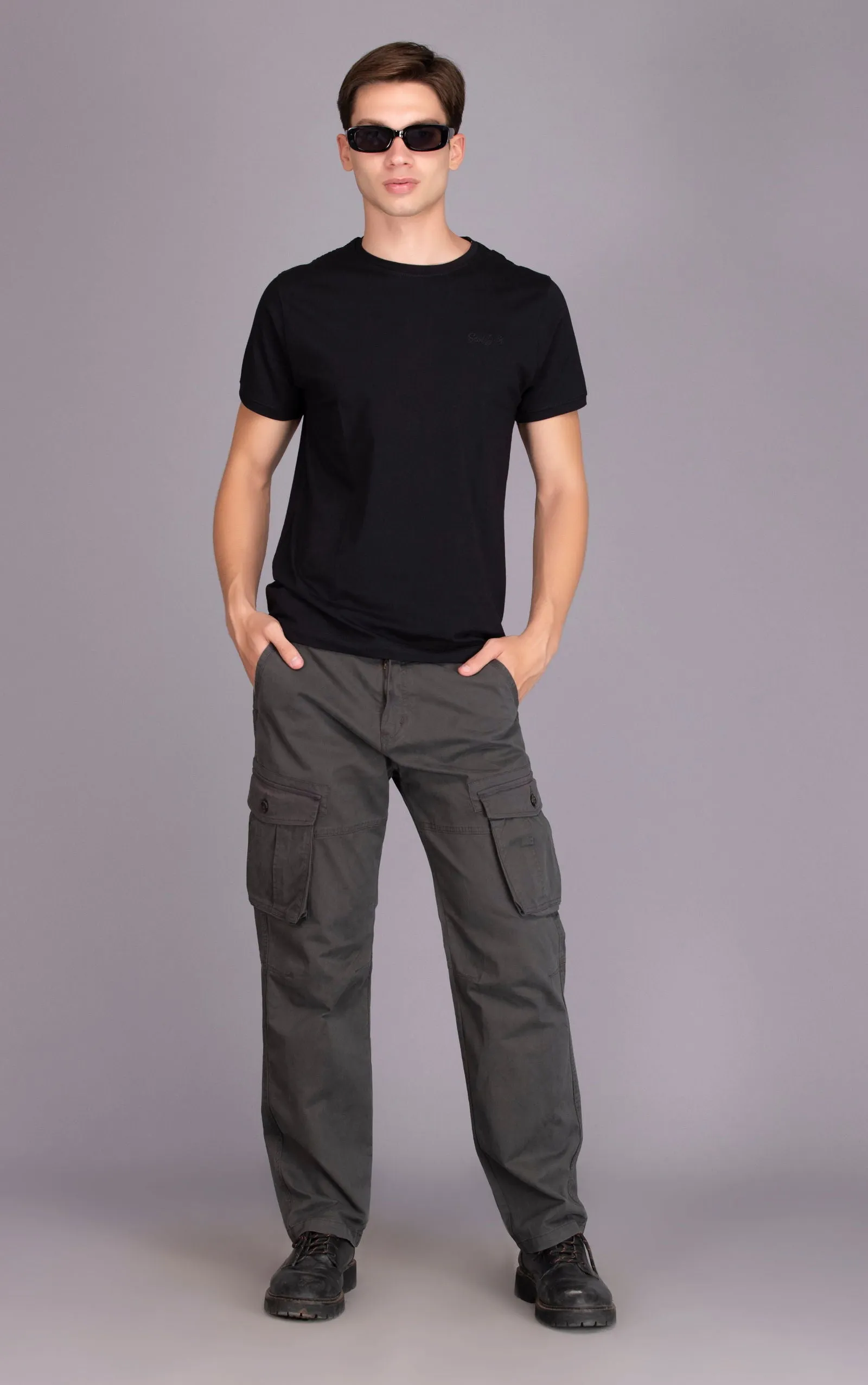 MEN STRAIGHTFIT LOOSE CARGO-Dark grey