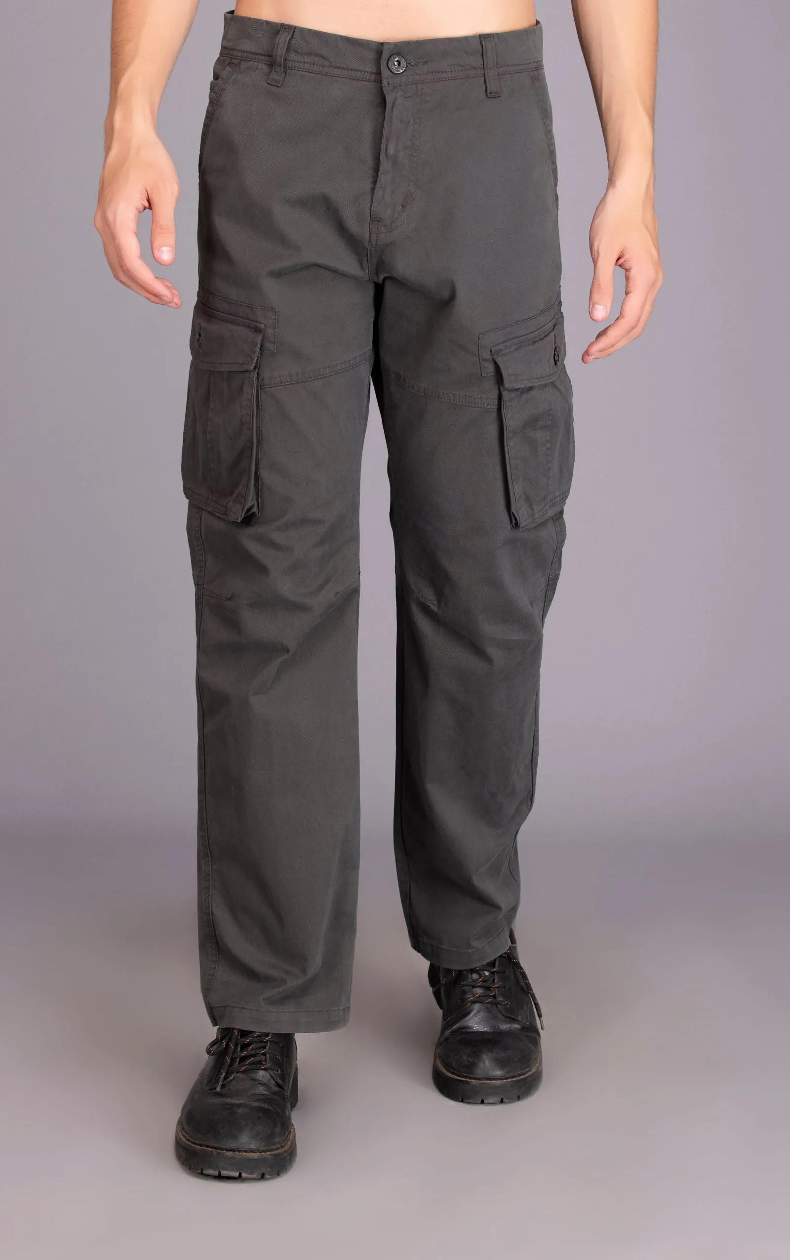 MEN STRAIGHTFIT LOOSE CARGO-Dark grey