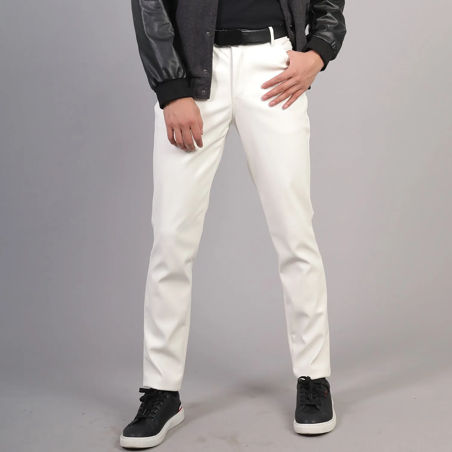 Mens Leather Pants Men's Stretch Slim Fit Fashion Leather Pants