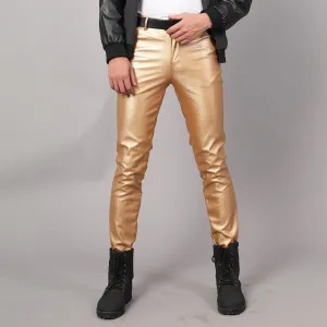 Mens Leather Pants Men's Stretch Slim Fit Fashion Leather Pants
