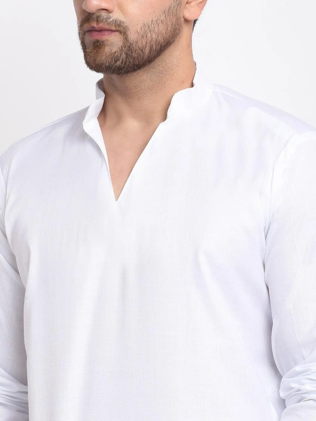 Men's White Solid Pathani Kurta With Salwar - Benstoke