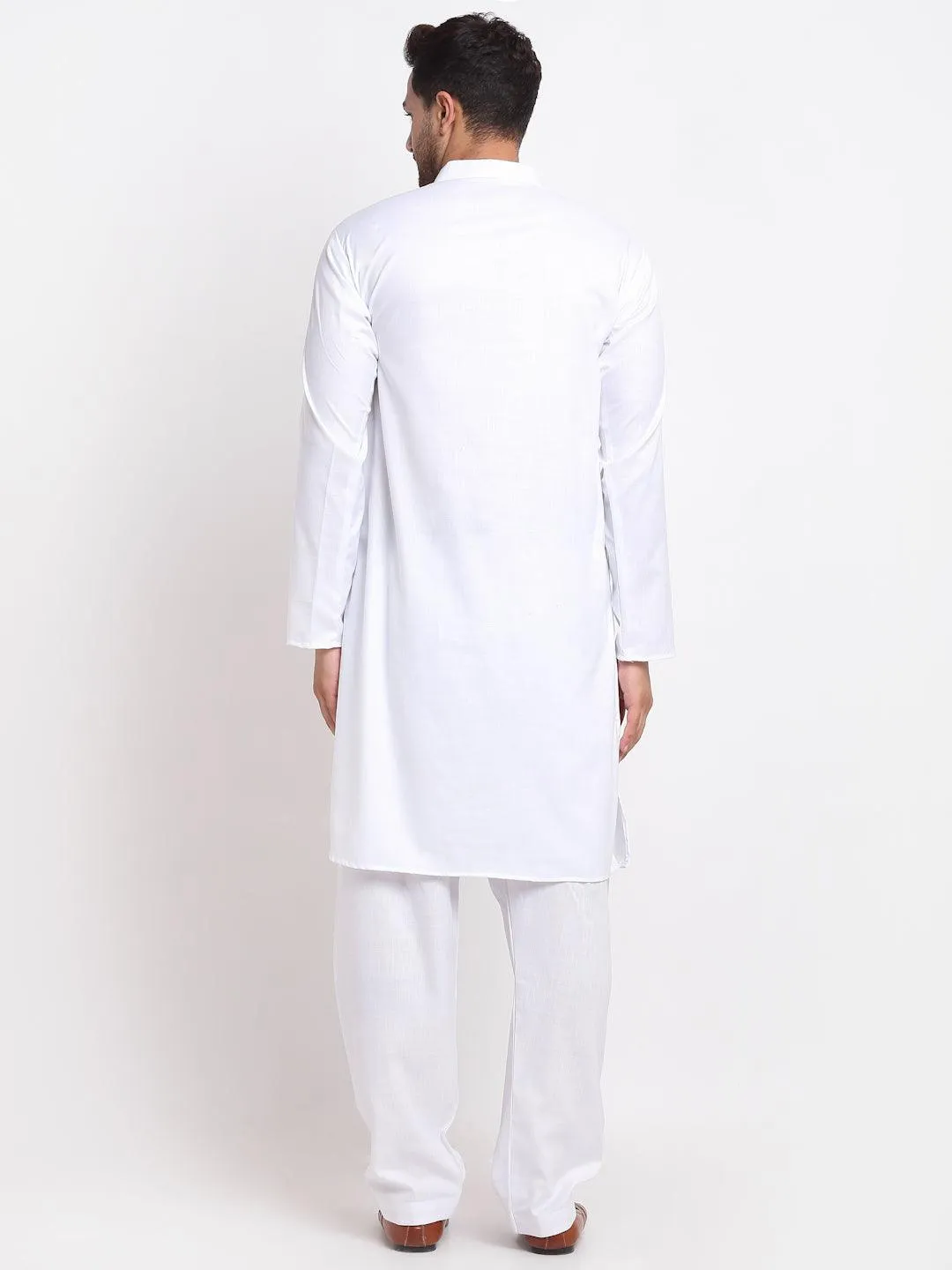 Men's White Solid Pathani Kurta With Salwar - Benstoke