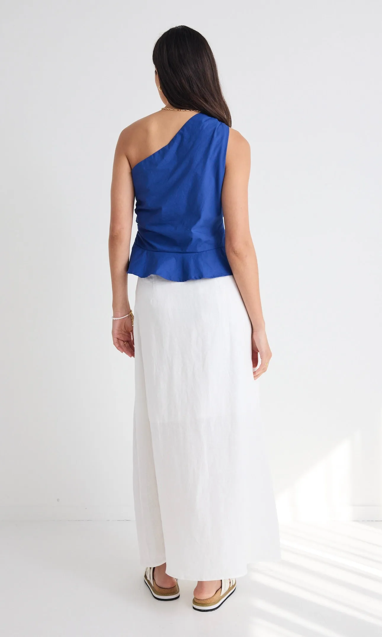 Mercy White Linen Button Front Aline Skirt