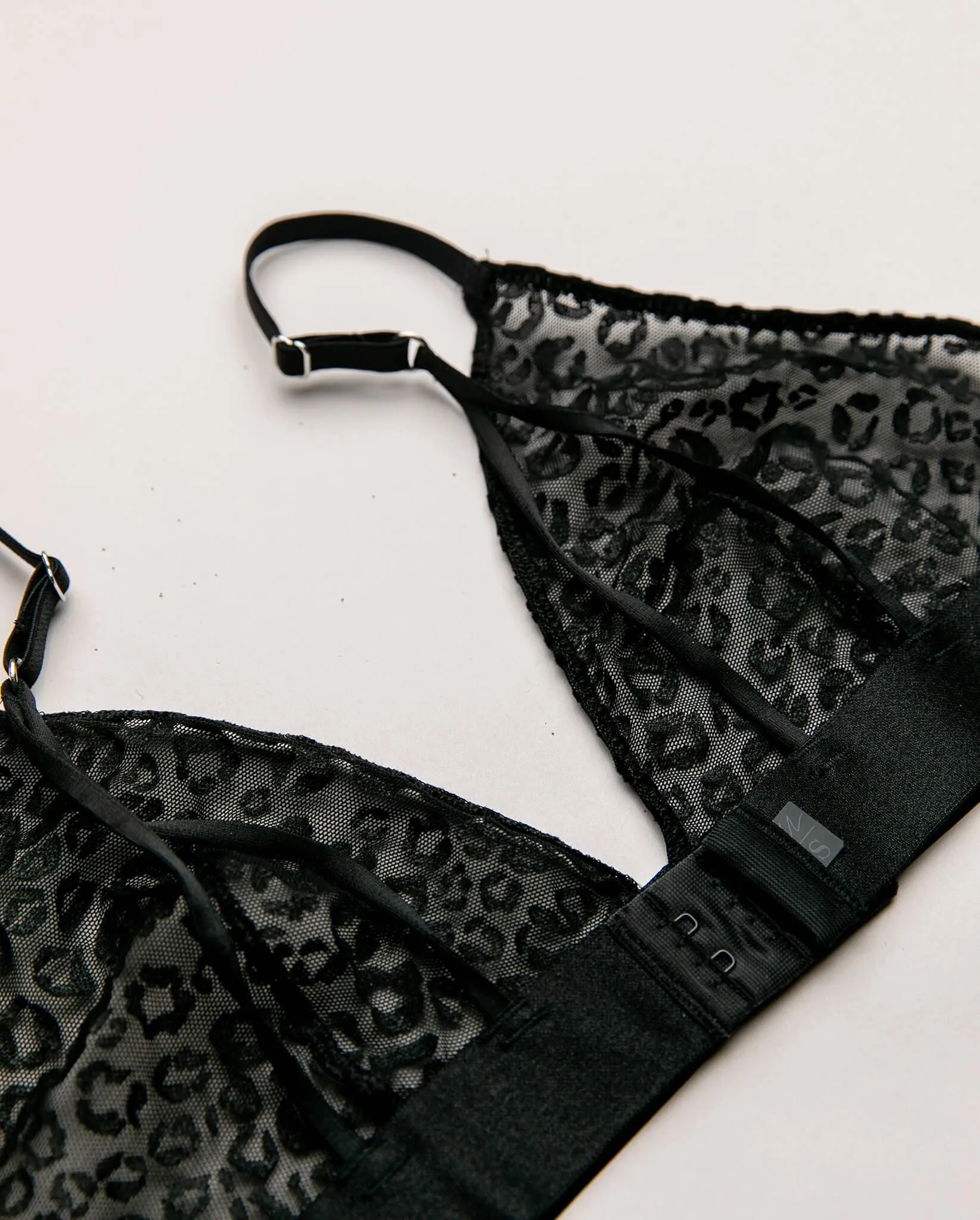 Mesh Triangle Bralette Black Leopard