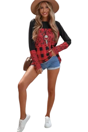 Mixed Print Color Block Long Sleeve Top