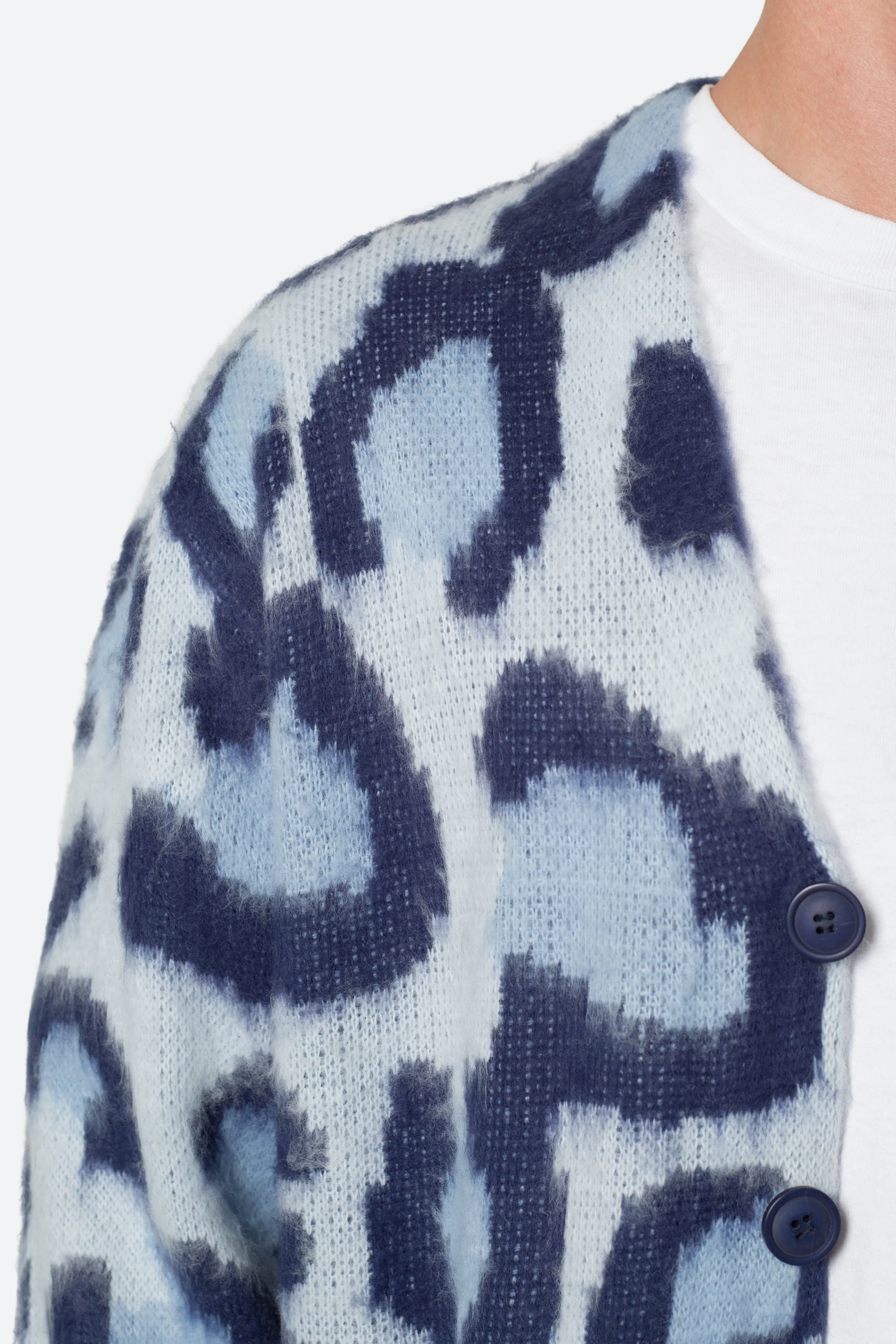 Mohair Leopard Cardigan Sweater - Blue
