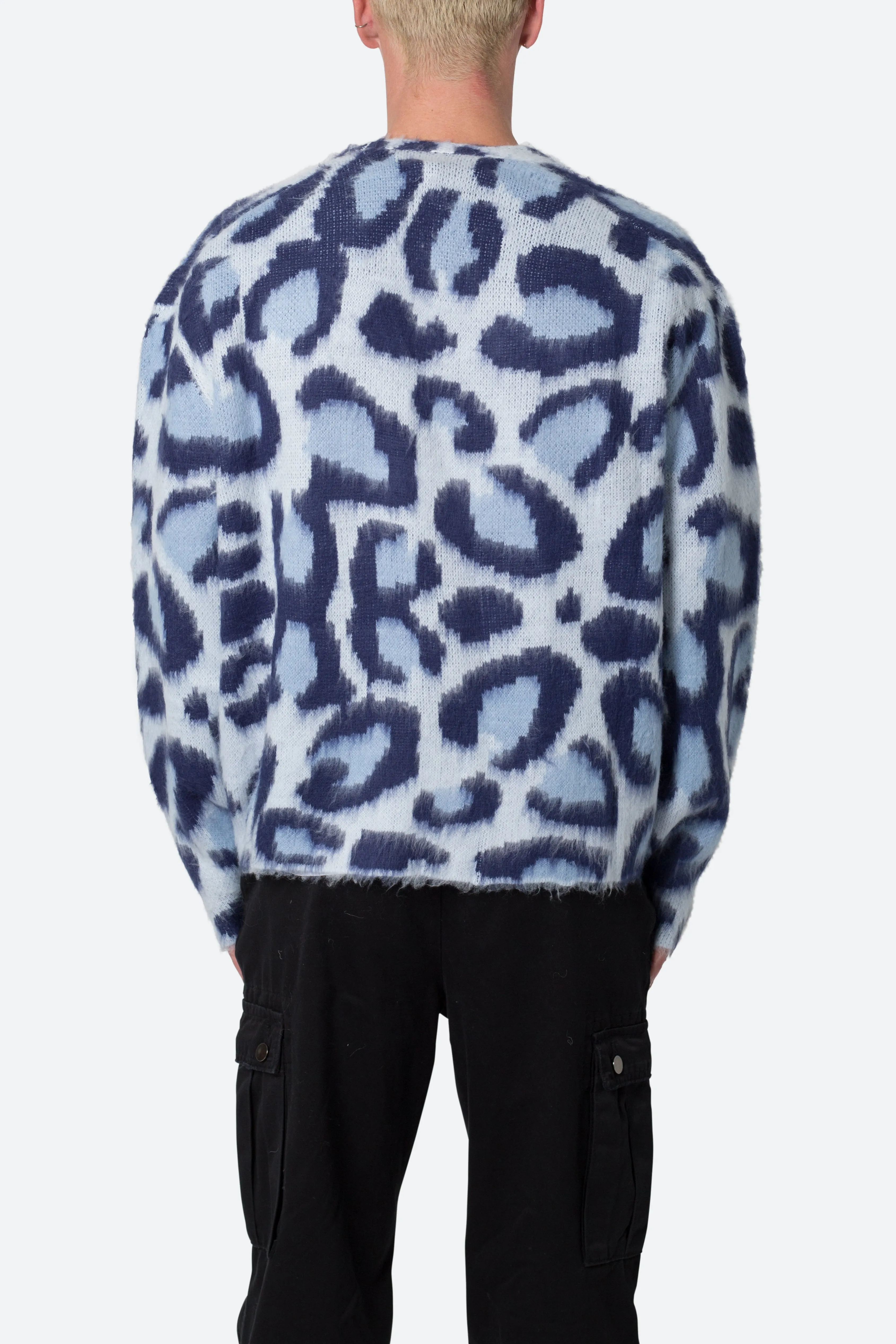 Mohair Leopard Cardigan Sweater - Blue