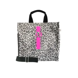 Monogram Stripe: Luxe North South Bag- Grey Leopard