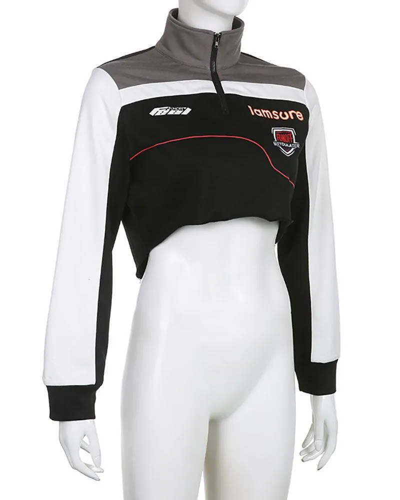 Motorcycle Turtleneck Pullover Crop Top