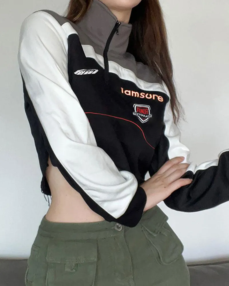 Motorcycle Turtleneck Pullover Crop Top