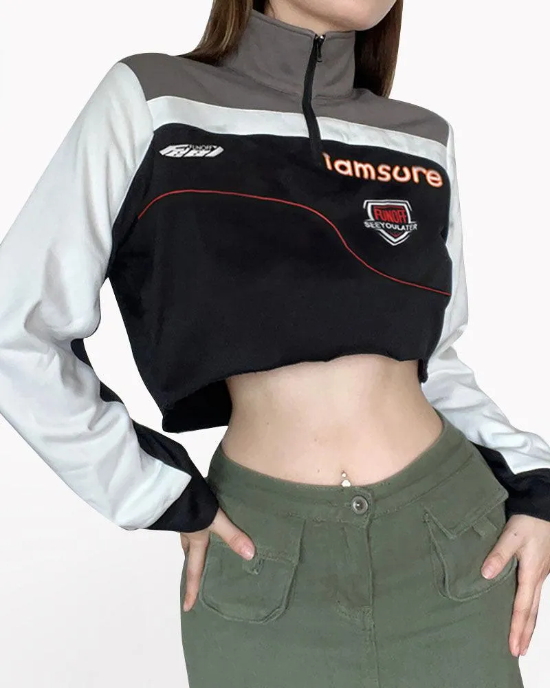 Motorcycle Turtleneck Pullover Crop Top