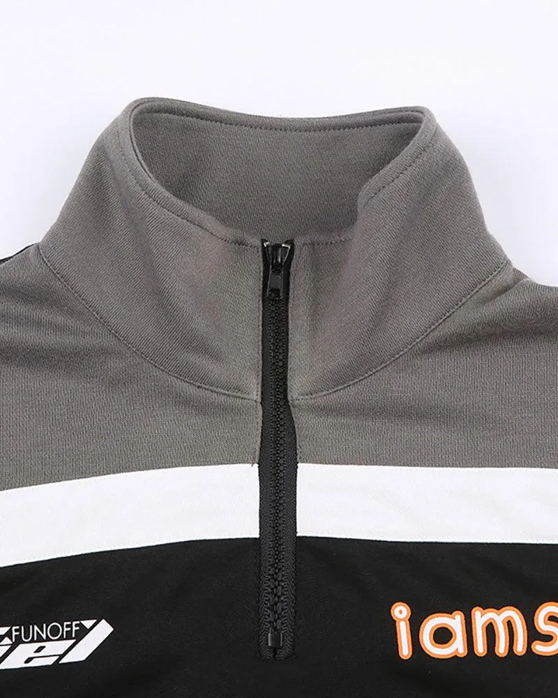 Motorcycle Turtleneck Pullover Crop Top