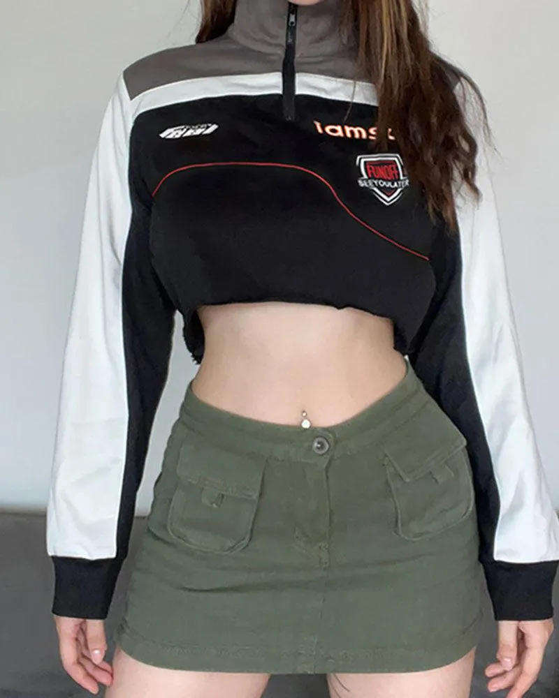 Motorcycle Turtleneck Pullover Crop Top