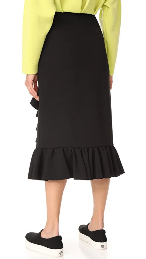 MSGM Black Ruffle Skirt with Front Slit - 8