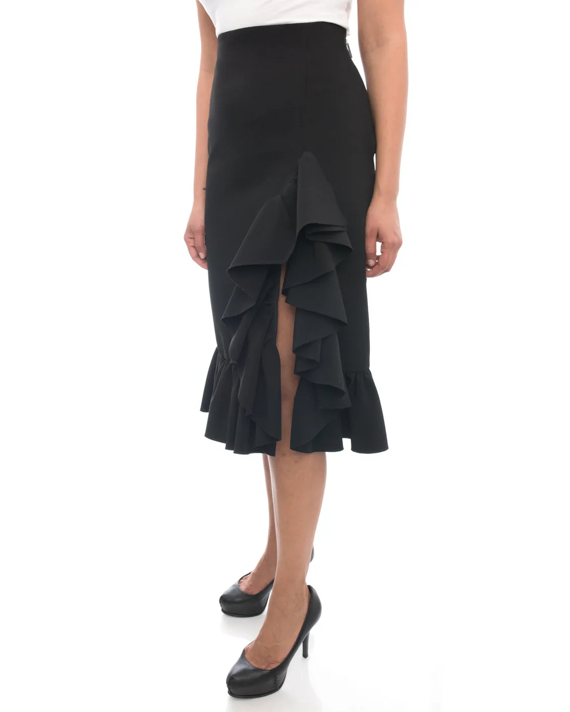 MSGM Black Ruffle Skirt with Front Slit - 8