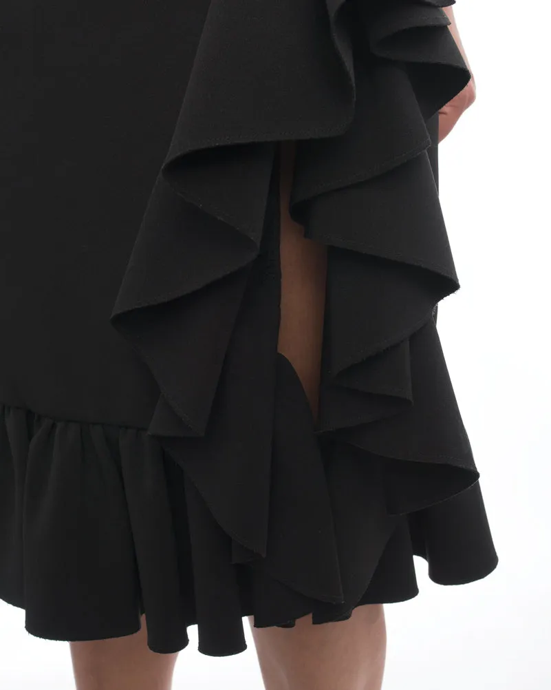 MSGM Black Ruffle Skirt with Front Slit - 8