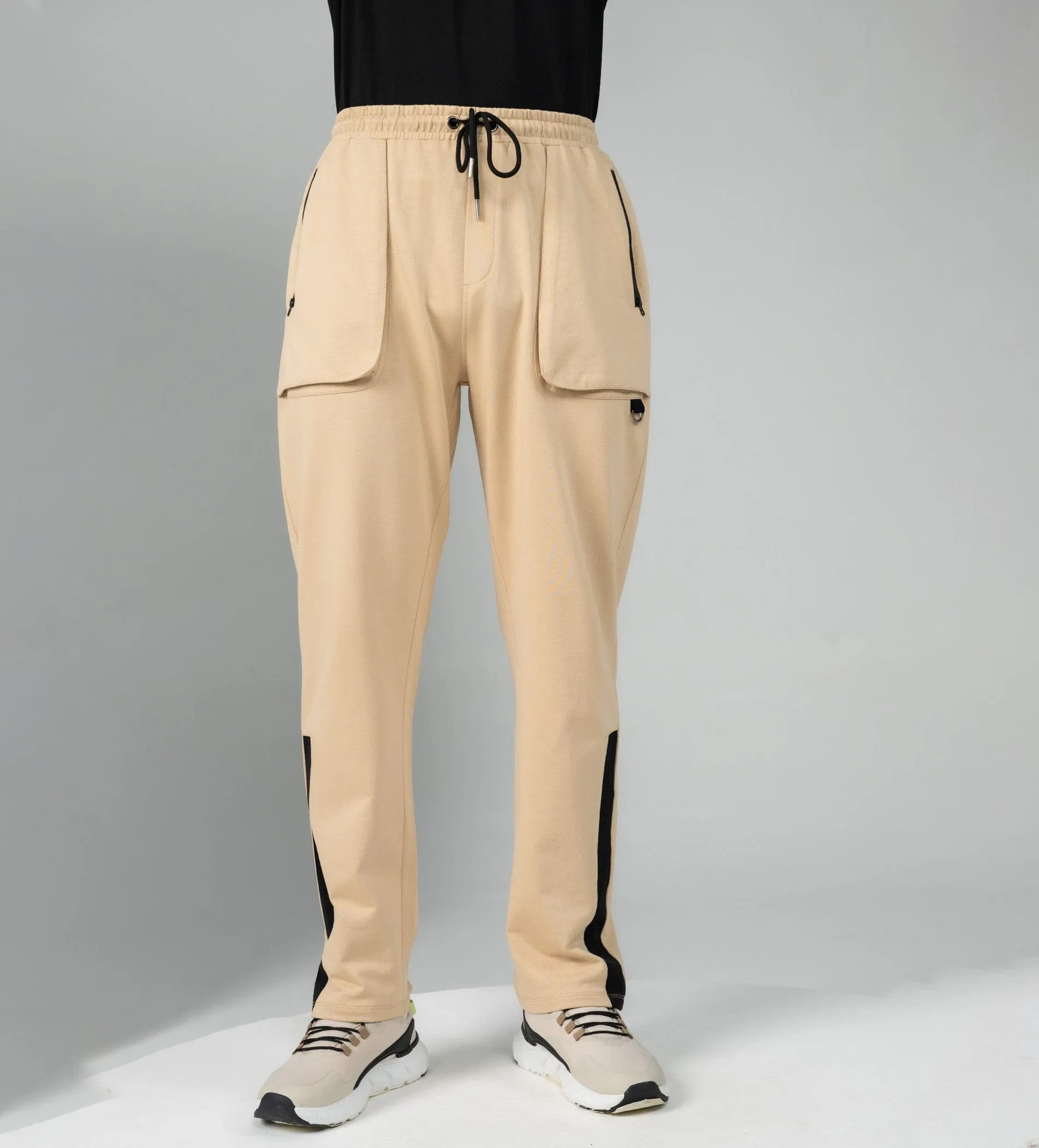 Oatmilk wide leg contrast trackpant