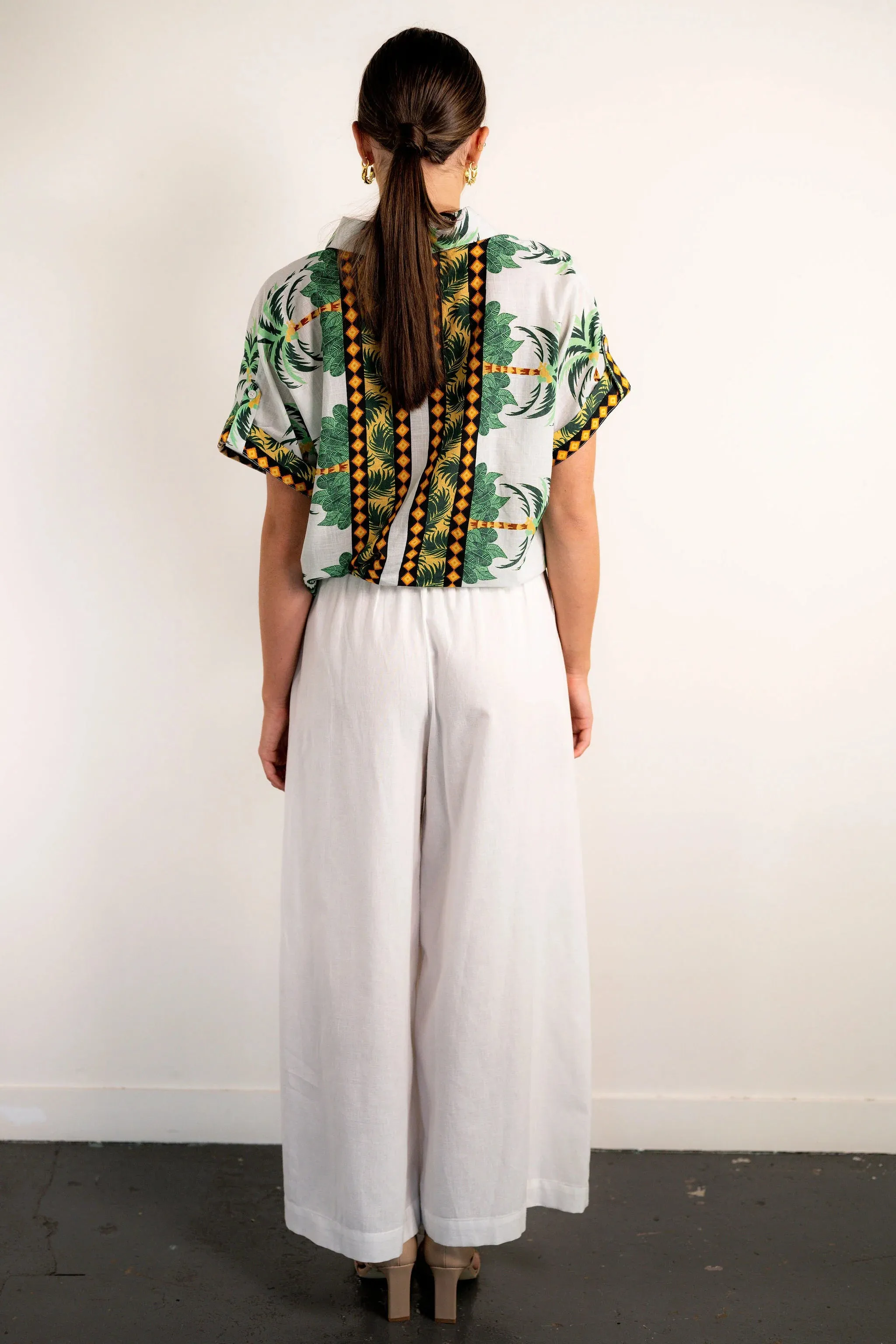 Palazzo pant with front pleat White