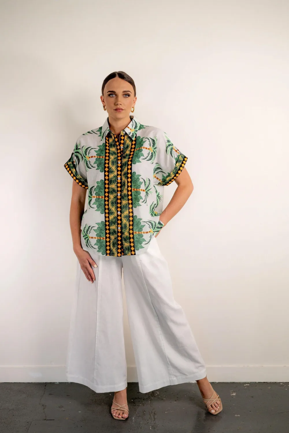 Palazzo pant with front pleat White