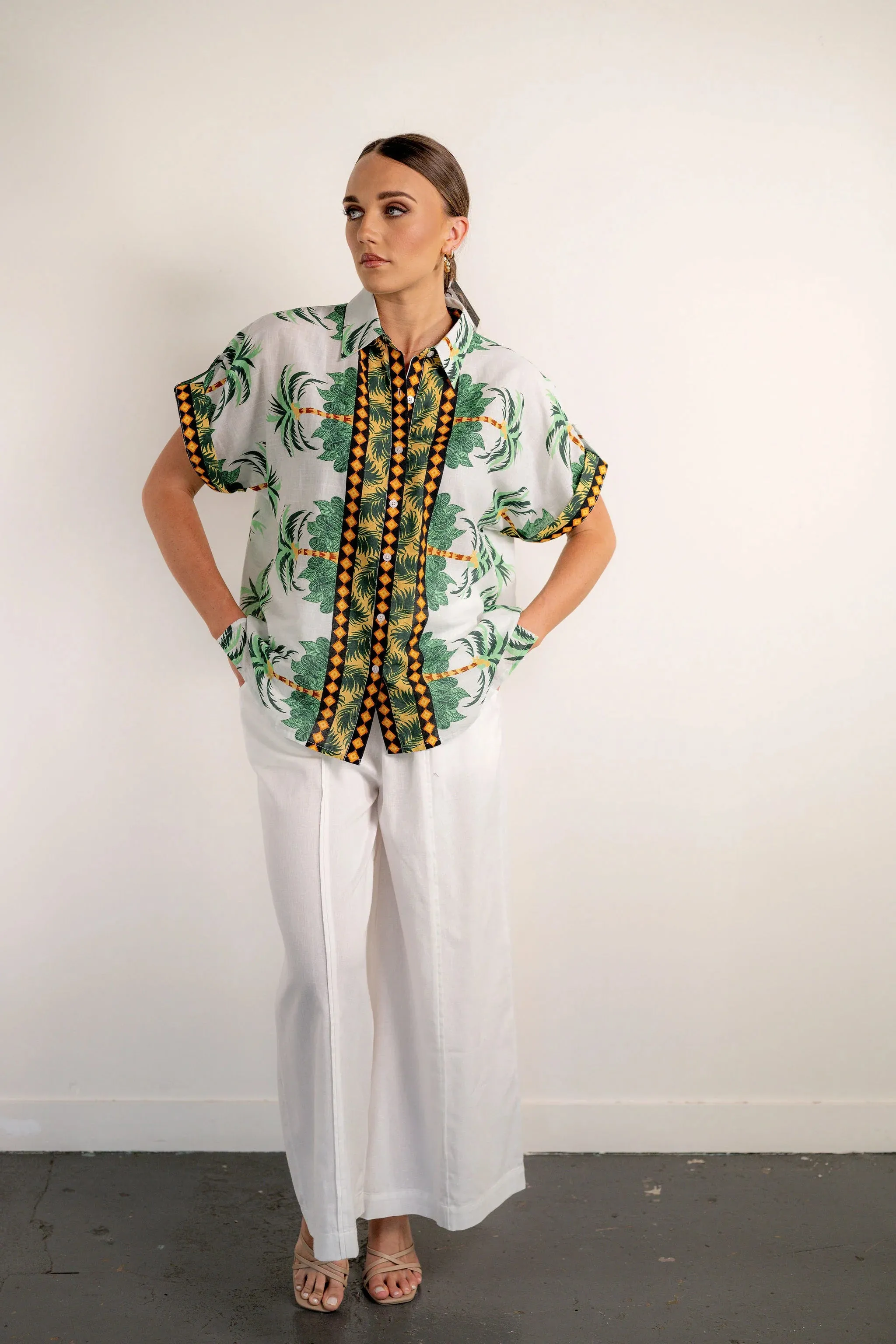 Palazzo pant with front pleat White