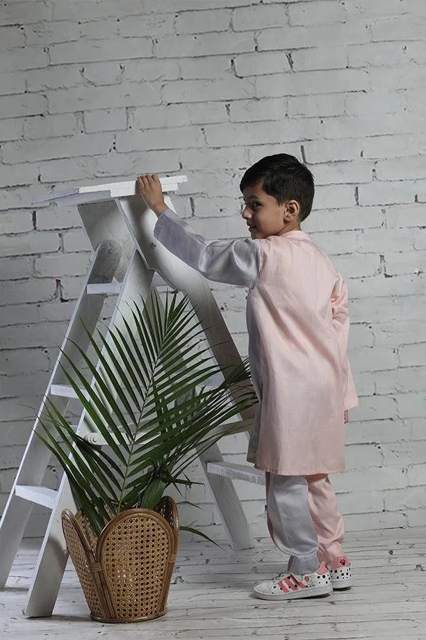 Peach Long Kurta and Pants Set for Boys