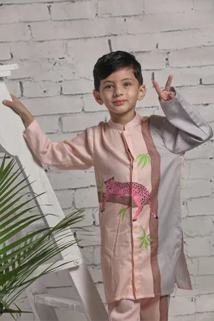 Peach Long Kurta and Pants Set for Boys