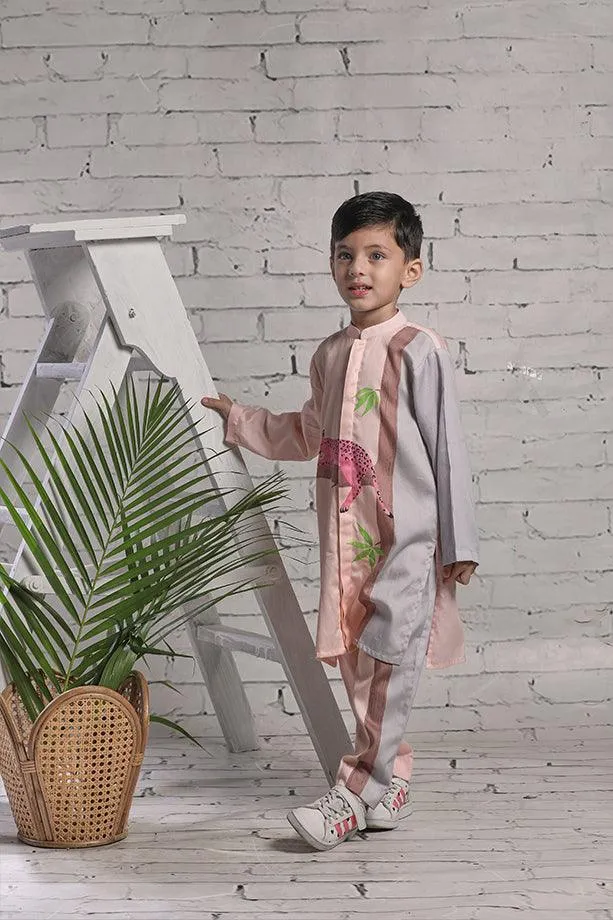 Peach Long Kurta and Pants Set for Boys
