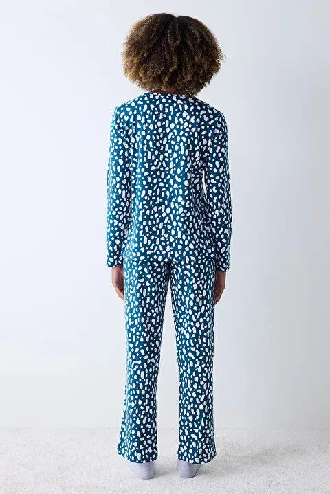 Penti Blue Leopard Petrol Pant Pyjama Set