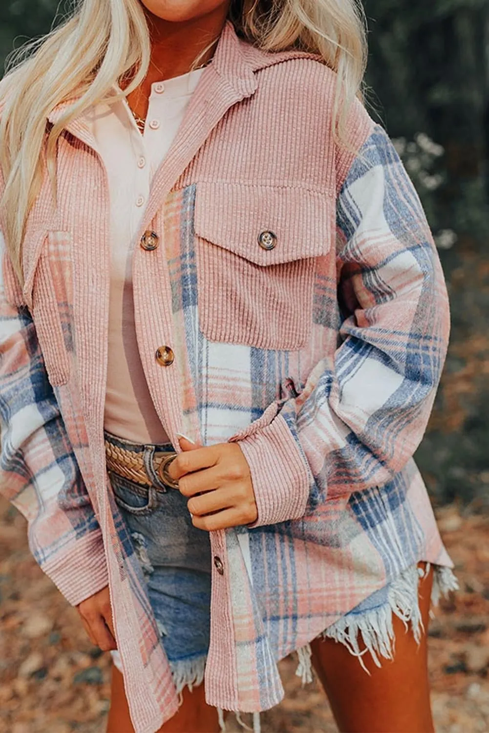 Plaid Corduroy Chest Pocket Shacket