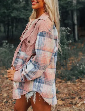 Plaid Corduroy Chest Pocket Shacket