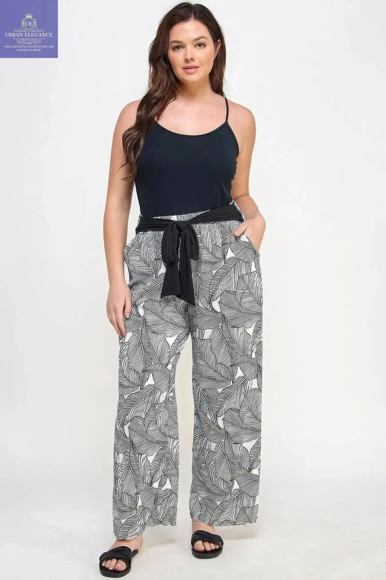 Plisse Palm Print Pants