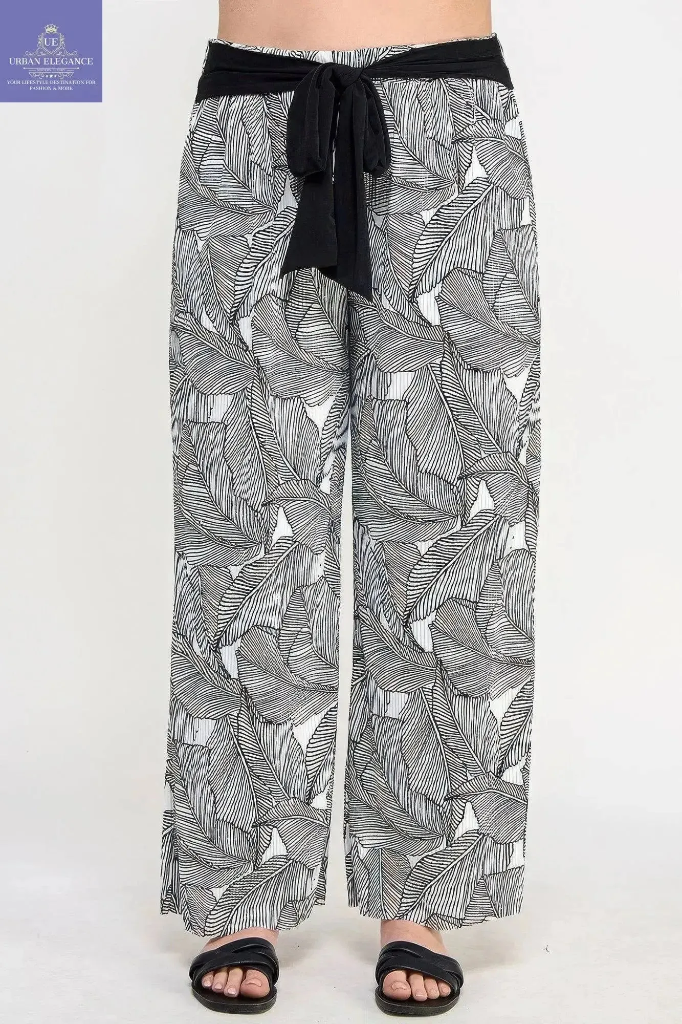 Plisse Palm Print Pants