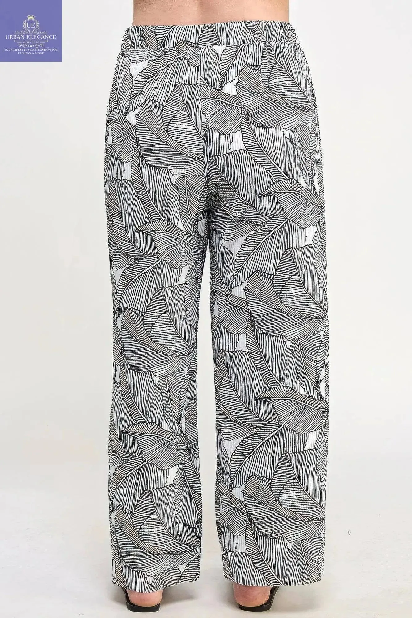 Plisse Palm Print Pants