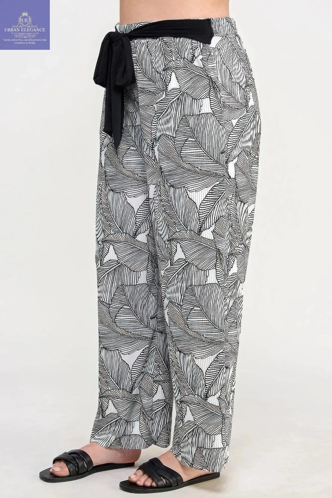 Plisse Palm Print Pants