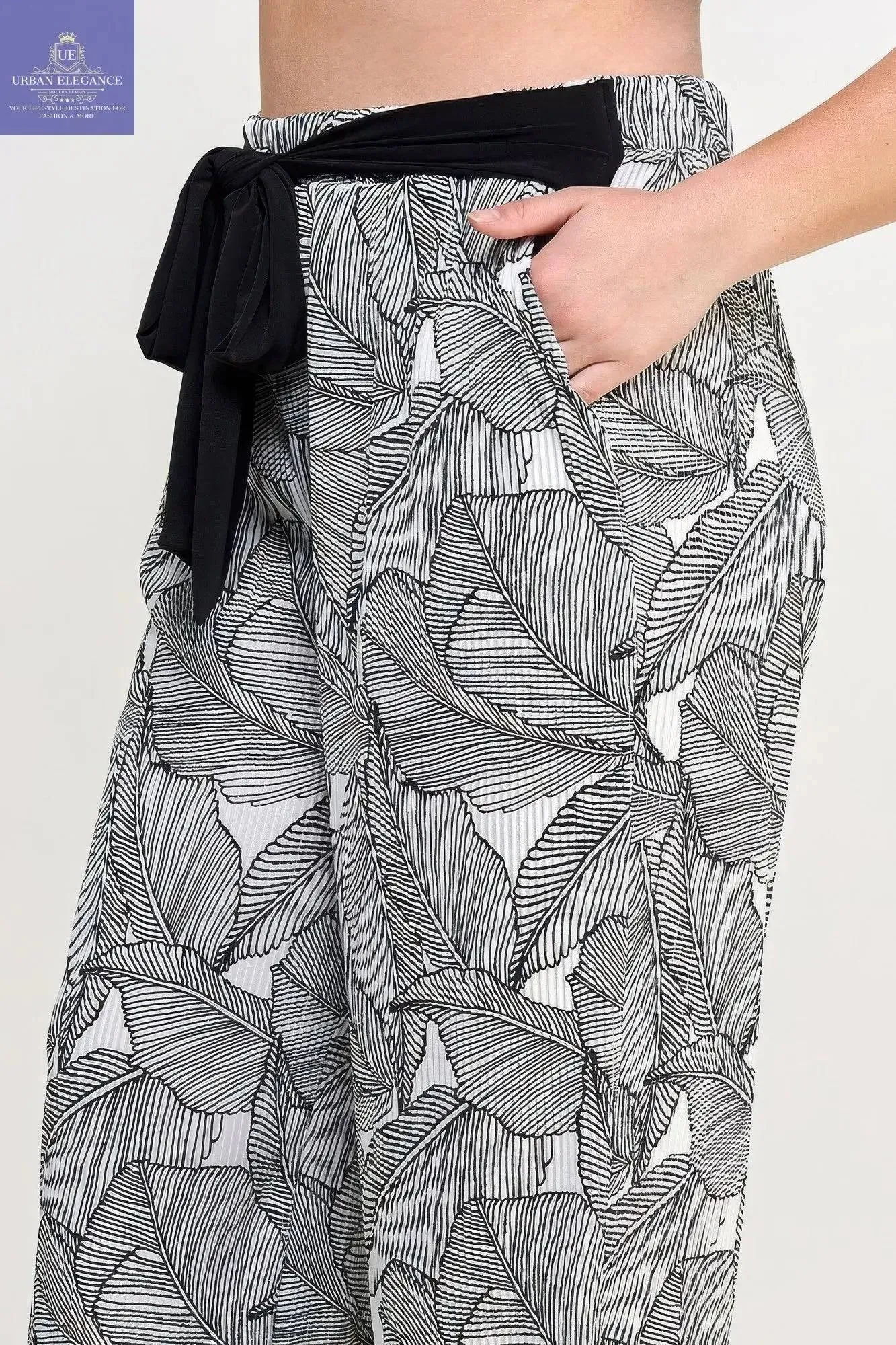 Plisse Palm Print Pants