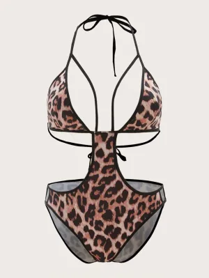 Plus Leopard Cut-out Teddy Bodysuit